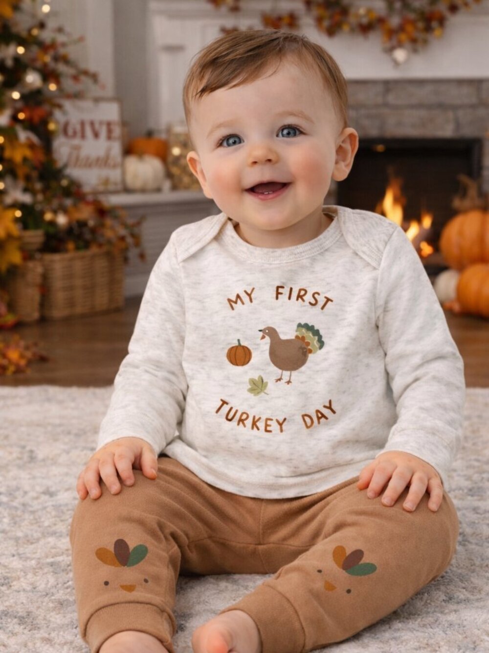 NWT Carter’s 6M Baby Boy Thanksgiving Outfit 3-Piece “My First Turkey Day” Set